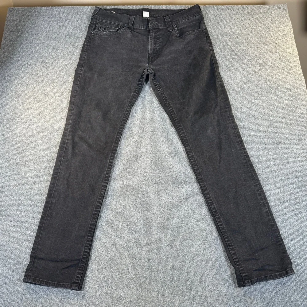 True Religion Rocco Flap Mens Relaxed Skinny Jeans Rinse Black Size 36 #3253